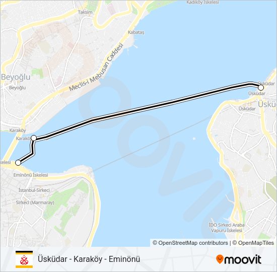 ÜSKÜDAR - KARAKÖY - EMINÖNÜ Ferry Line Map