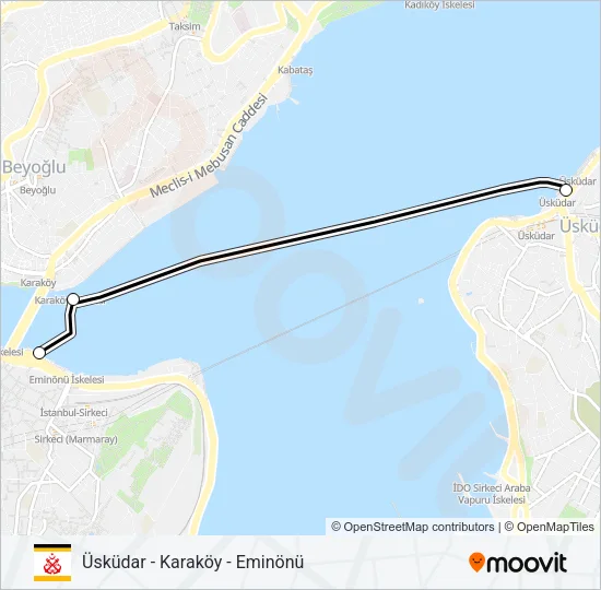 ÜSKÜDAR - KARAKÖY - EMINÖNÜ Ferry Line Map
