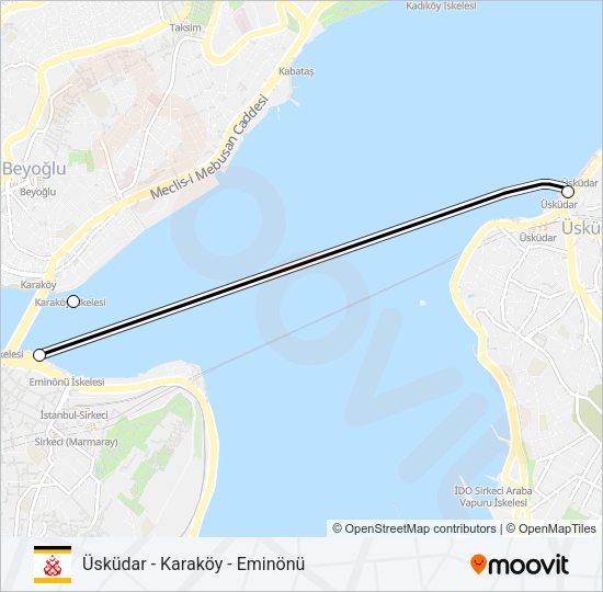 ÜSKÜDAR - KARAKÖY - EMINÖNÜ Ferry Line Map