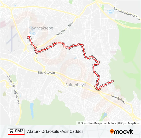 SM2 otobüs Hattı Haritası