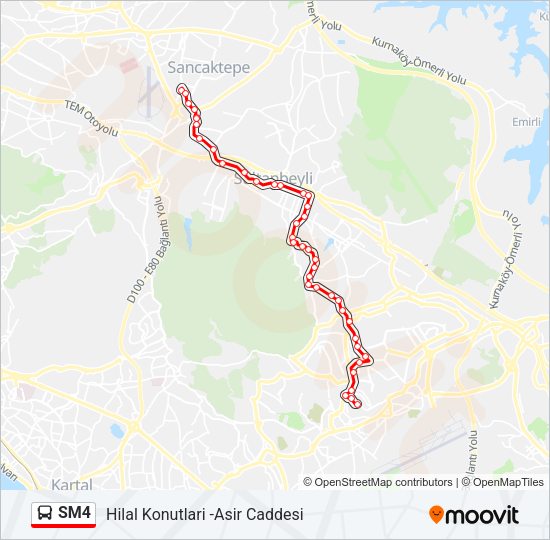 SM4 otobüs Hattı Haritası