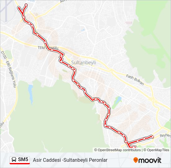 SM5 otobüs Hattı Haritası