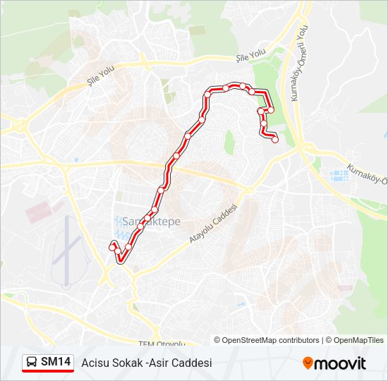 SM14 otobüs Hattı Haritası