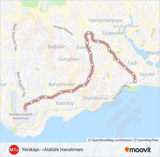 M1A Metro Line Map
