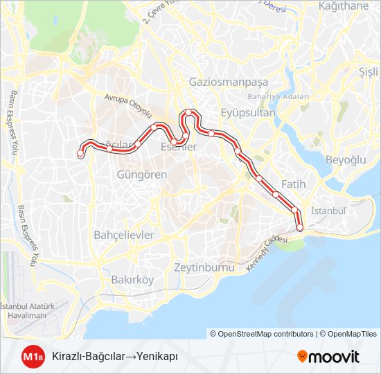 M1B Metro Line Map