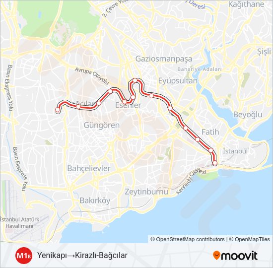 M1B Metro Line Map