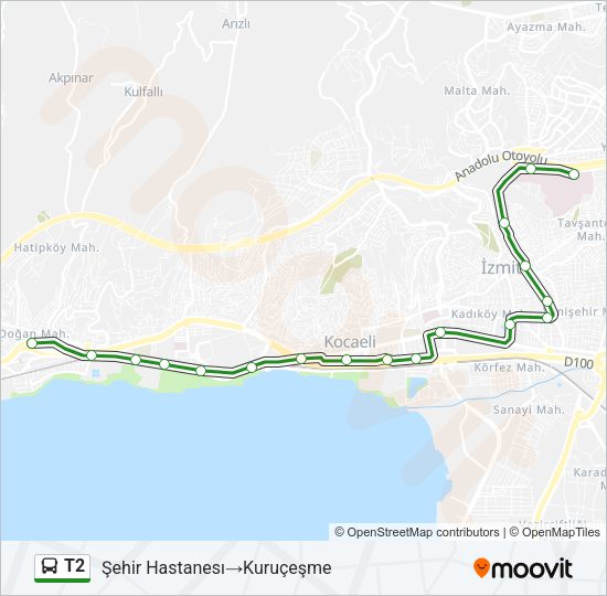 T2 Bus Line Map