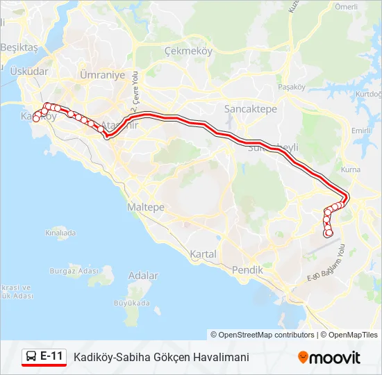 E-11 Bus Line Map