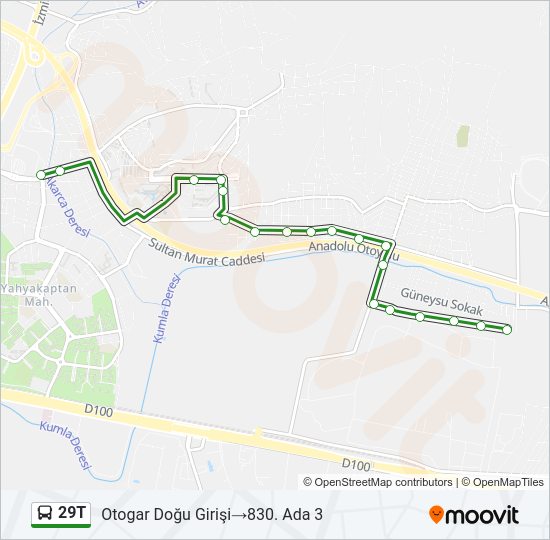 29T otobüs Hattı Haritası