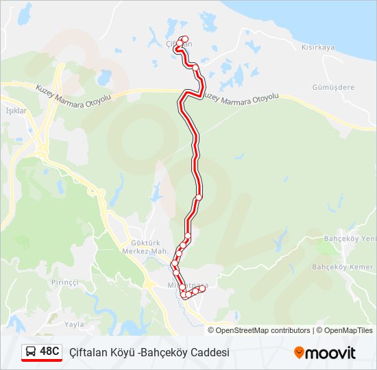 48C otobüs Hattı Haritası