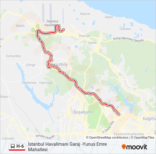 H-6 otobüs Hattı Haritası