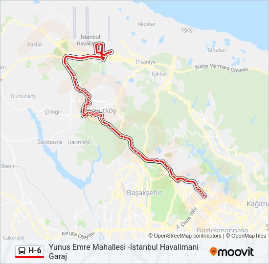 H-6 otobüs Hattı Haritası