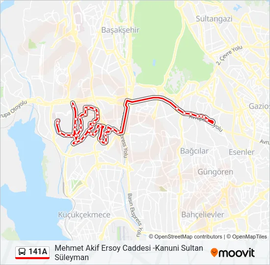 141A Bus Line Map