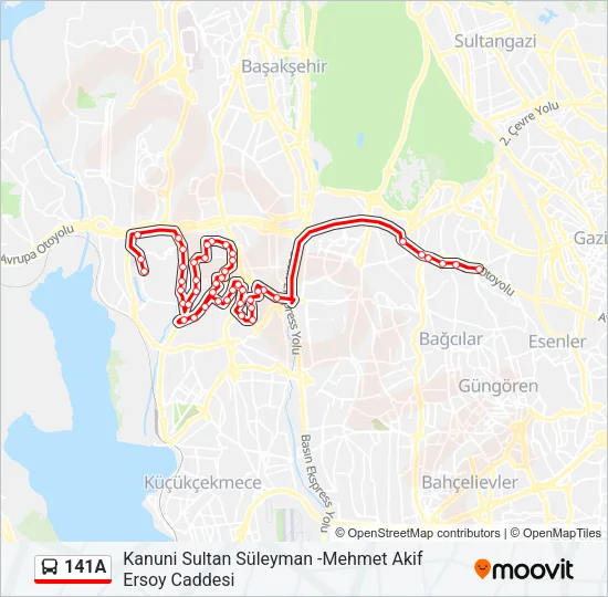 141A Bus Line Map