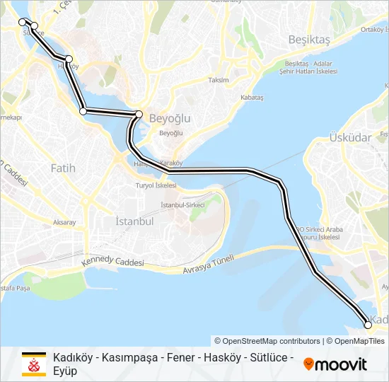 KADIKÖY - KASIMPAŞA - FENER - HASKÖY - SÜTLÜCE - EYÜP Ferry Line Map