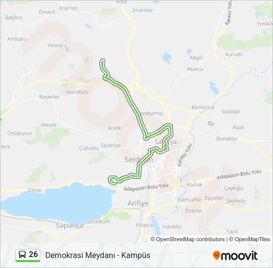 26 otobüs Hattı Haritası