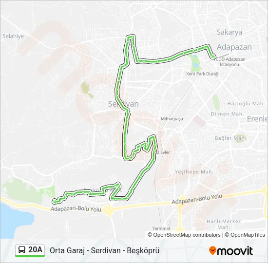 20A otobüs Hattı Haritası