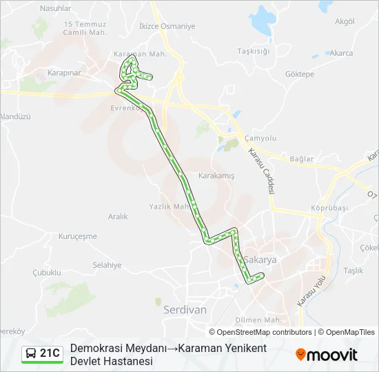 21C otobüs Hattı Haritası
