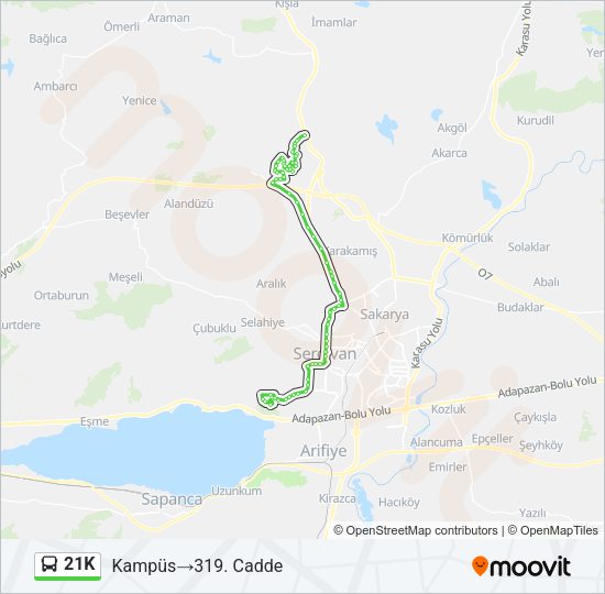 21K Bus Line Map