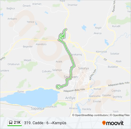 21K Bus Line Map