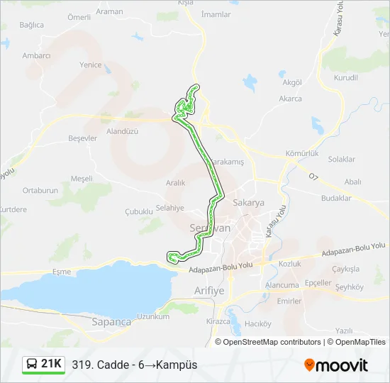 21K otobüs Hattı Haritası