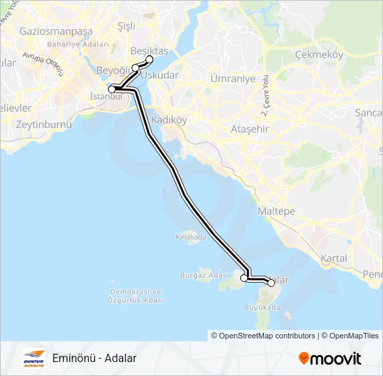 EMINÖNÜ - ADALAR Ferry Line Map