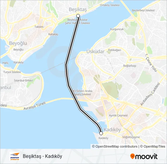 BEŞIKTAŞ - KADIKÖY Ferry Line Map