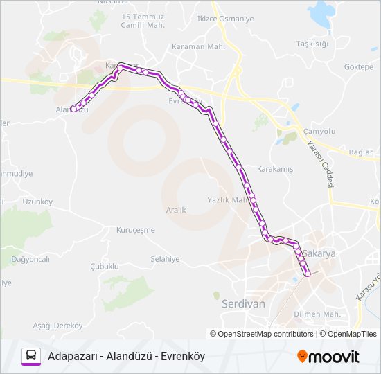 ADAPAZARI - ALANDÜZÜ - EVRENKÖY Bus Line Map