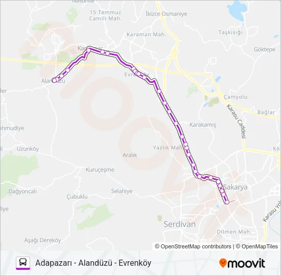 ADAPAZARI - ALANDÜZÜ - EVRENKÖY Bus Line Map