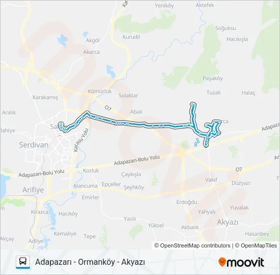 ADAPAZARI - ORMANKÖY - AKYAZI Bus Line Map