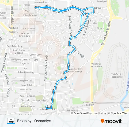 BAKIRKÖY - OSMANIYE Dolmus & Minibus Line Map