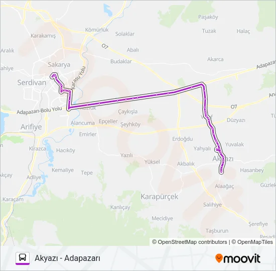 AKYAZI - ADAPAZARI Bus Line Map