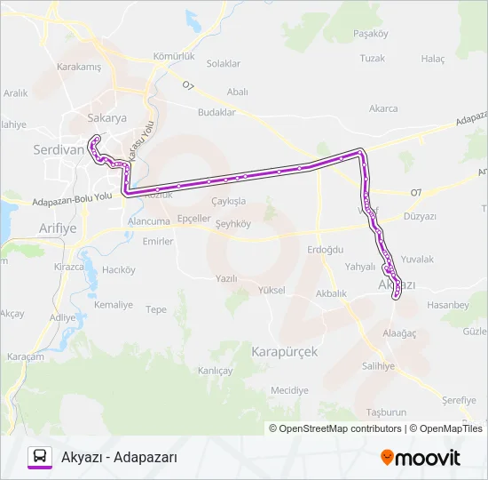AKYAZI - ADAPAZARI Bus Line Map