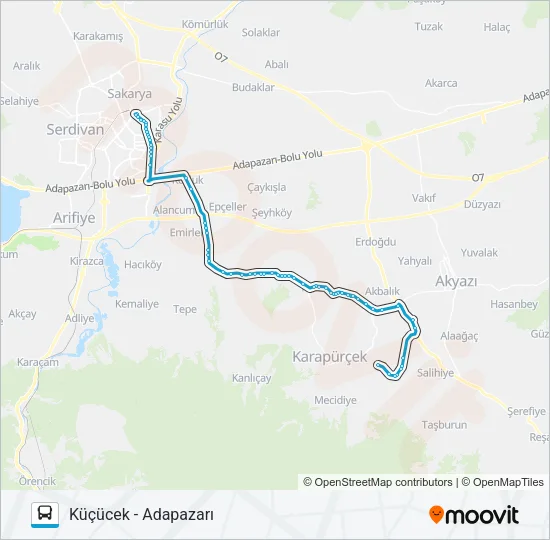 KÜÇÜCEK - ADAPAZARI Bus Line Map