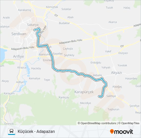 KÜÇÜCEK - ADAPAZARI Bus Line Map