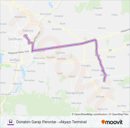 AKYAZI - DONATIM GARAJI Bus Line Map