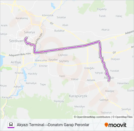 AKYAZI - DONATIM GARAJI Bus Line Map