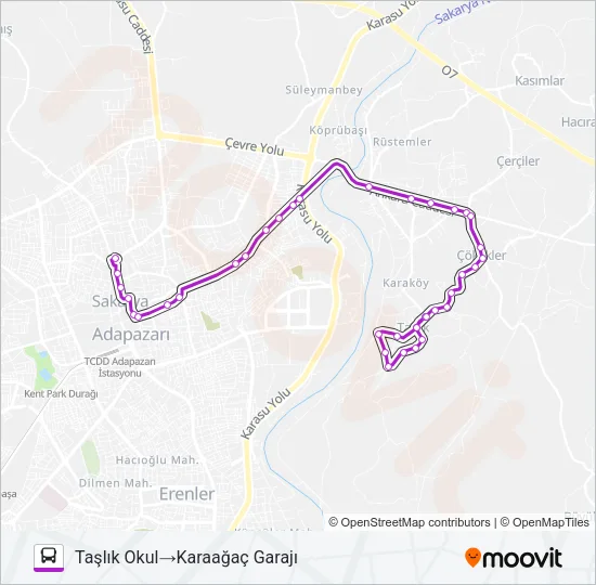 TAŞLIK - KARAAĞAÇ GARAJI Bus Line Map