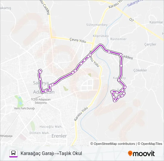 TAŞLIK - KARAAĞAÇ GARAJI Bus Line Map