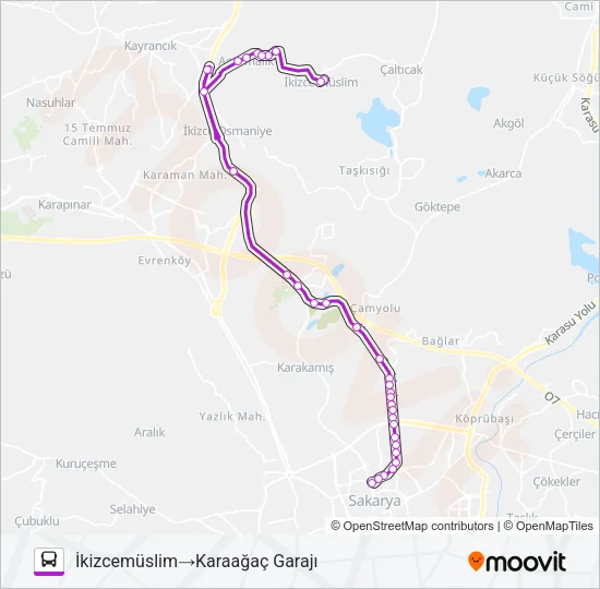İKIZCE - KARAAĞAÇ GARAJI Bus Line Map