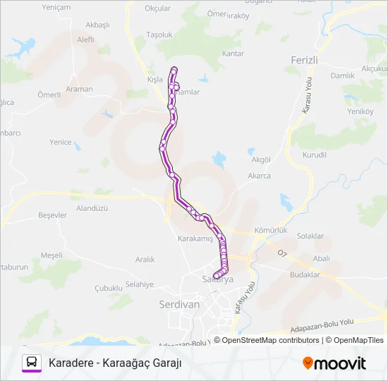 KARADERE - KARAAĞAÇ GARAJI Bus Line Map
