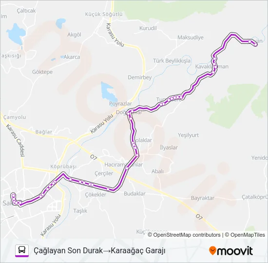 KAVAKLIORMAN - KARAAĞAÇ GARAJI Bus Line Map