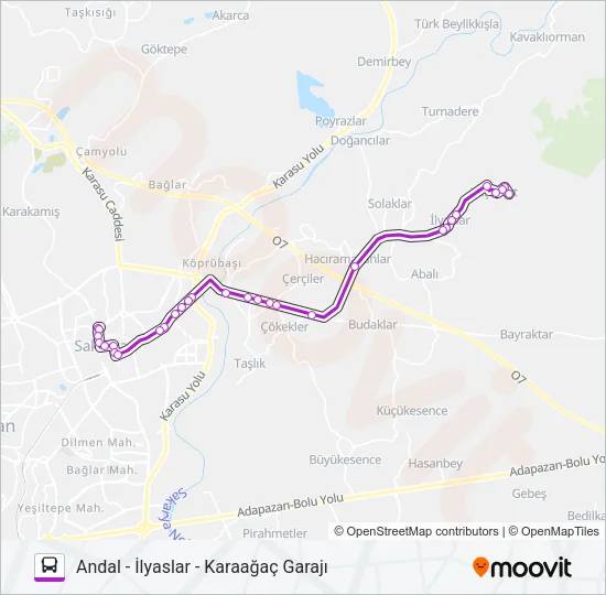 ANDAL - İLYASLAR - KARAAĞAÇ GARAJI Bus Line Map