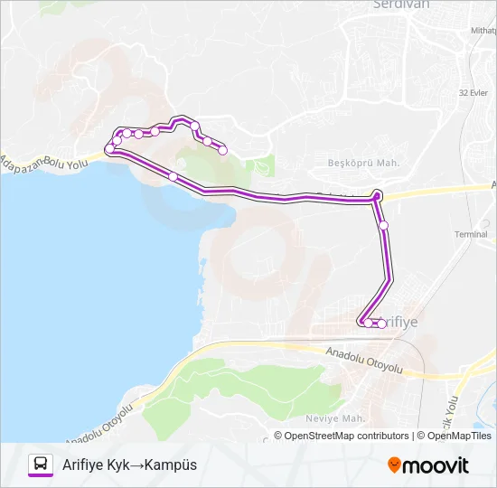 ARIFIYE KYK - SAÜ KAMPÜS Bus Line Map