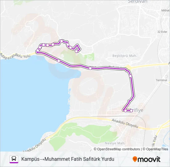 ARIFIYE KYK - SAÜ KAMPÜS Bus Line Map