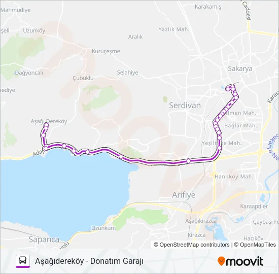AŞAĞIDEREKÖY - DONATIM GARAJI Bus Line Map