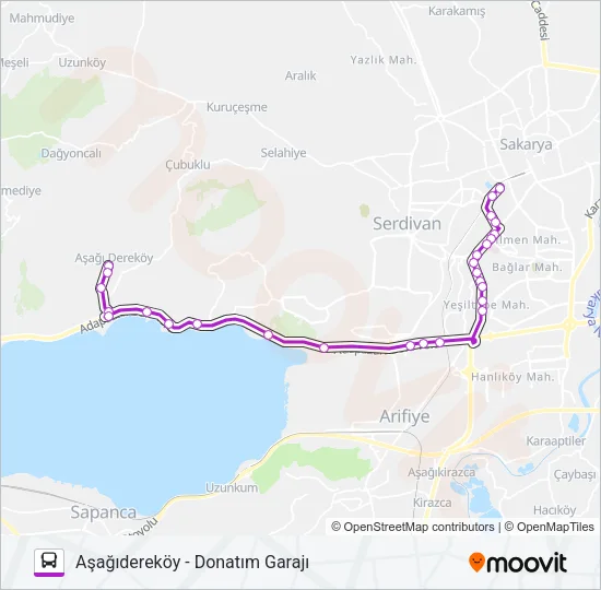 AŞAĞIDEREKÖY - DONATIM GARAJI Bus Line Map