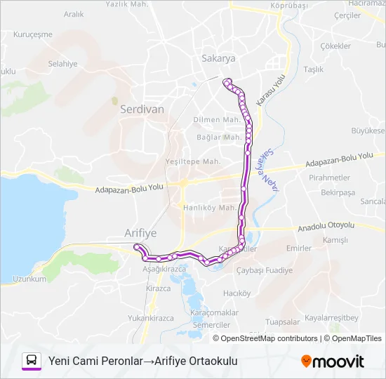 ARIFIYE - NEHIRKENT - YENI CAMII Bus Line Map