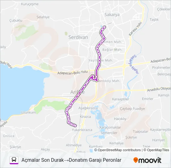 ARIFIYE - AÇMALAR - DONATIM GARAJI Bus Line Map