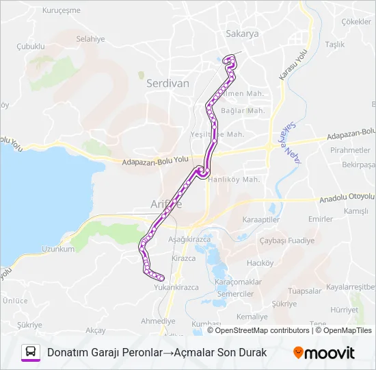 ARIFIYE - AÇMALAR - DONATIM GARAJI Bus Line Map